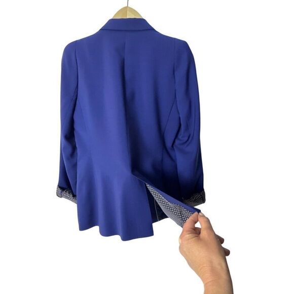 Zara Woman Blue Blazer With Gold Button & Star Print Lining Long Sleeves Rear Ve - Picture 2 of 8